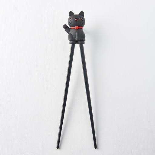 Maneki Trainer Chopsticks Lucky Cat in Black - Image 2
