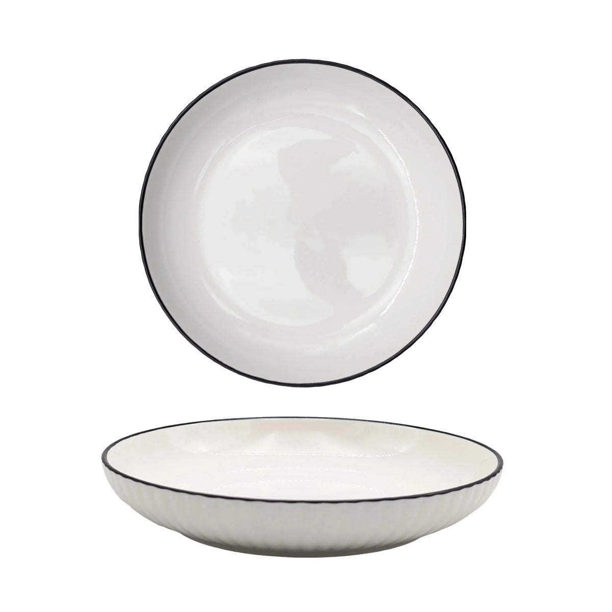 bulk 24 Sorrento Porcelain Embossed Flan Dish w Black Rim 8.5'' 21cm