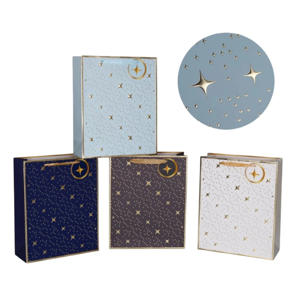 bulk 24 Medium Night Sky Gift Bag Foiled 4 Asst 18x23cm