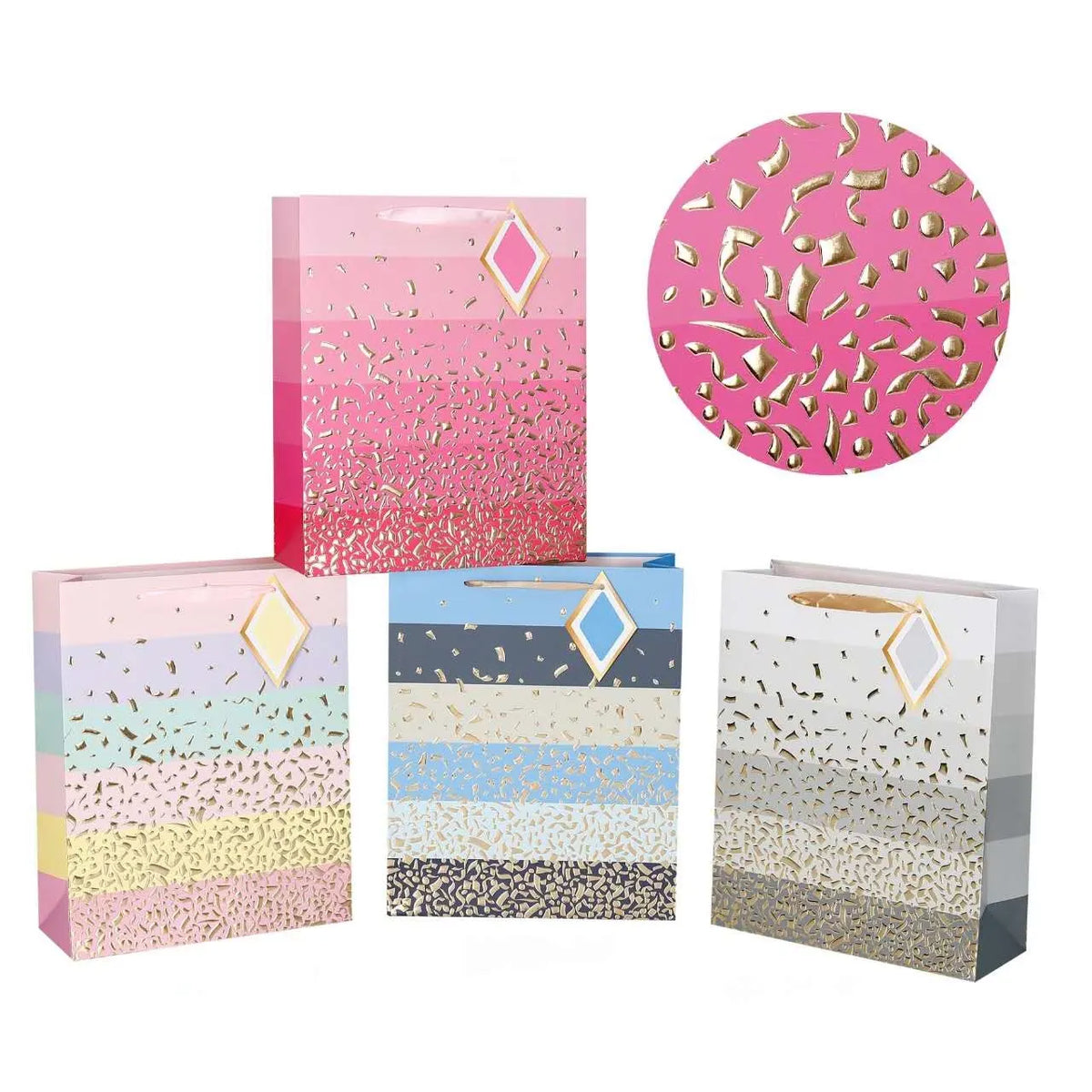 bulk 24 Medium Confetti Luxe Gift Bag 4 Asst 18x23cm