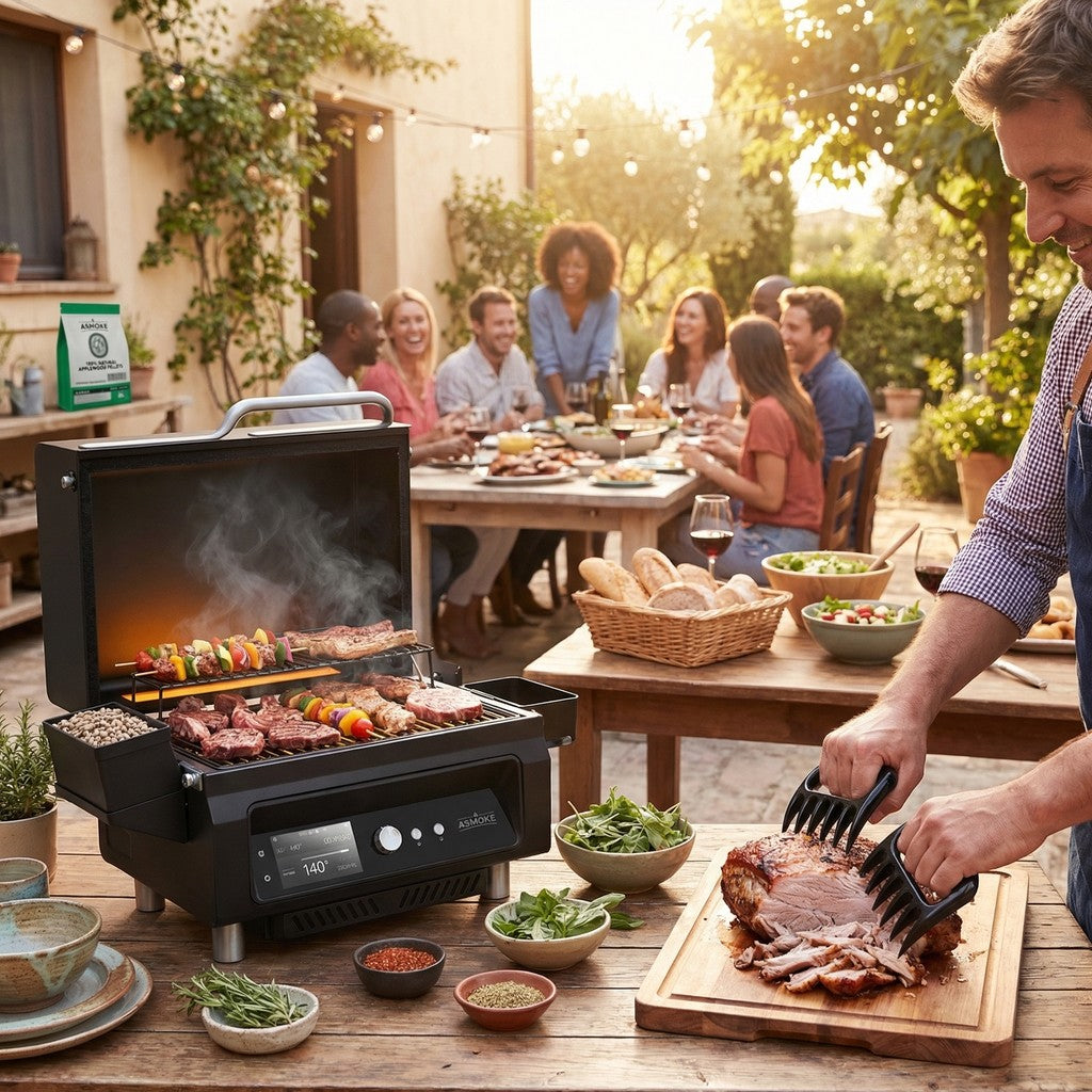ASMOKE Essential Smart Portable Wood Pellet Grill & Pitmaster Accessory Bundle - Includes 10x Skewers, Heavy-Duty Meat Claws, Smoke Tube & 20lb Applewood Pellets - Image 7