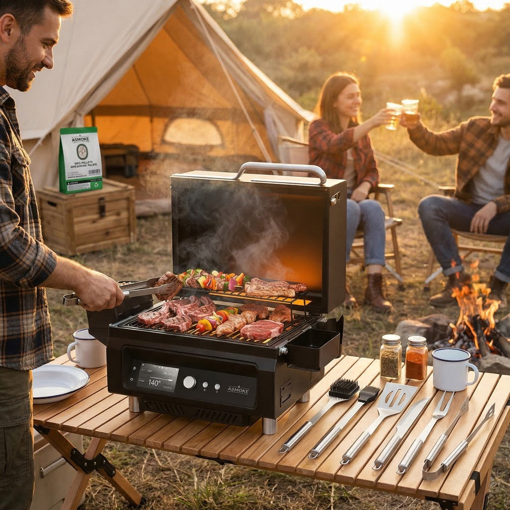 ASMOKE Essential Portable Smart Wood Pellet Grill Smoker & 6pc BBQ Tool Set + 20lb Applewood Pellets Bundle - Image 8
