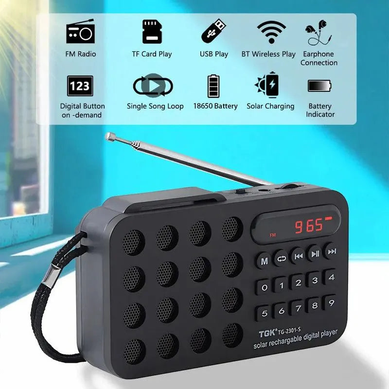 Portable Solar FM Radio Bluetooth Speaker Black - Image 4
