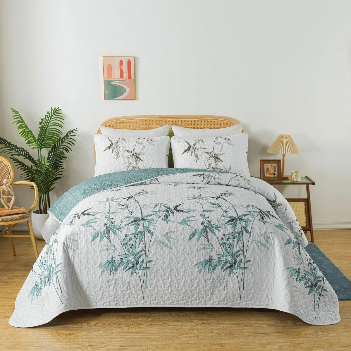Aqua Bamboo Breeze Bedspread Coverlet 3 Piece Set
