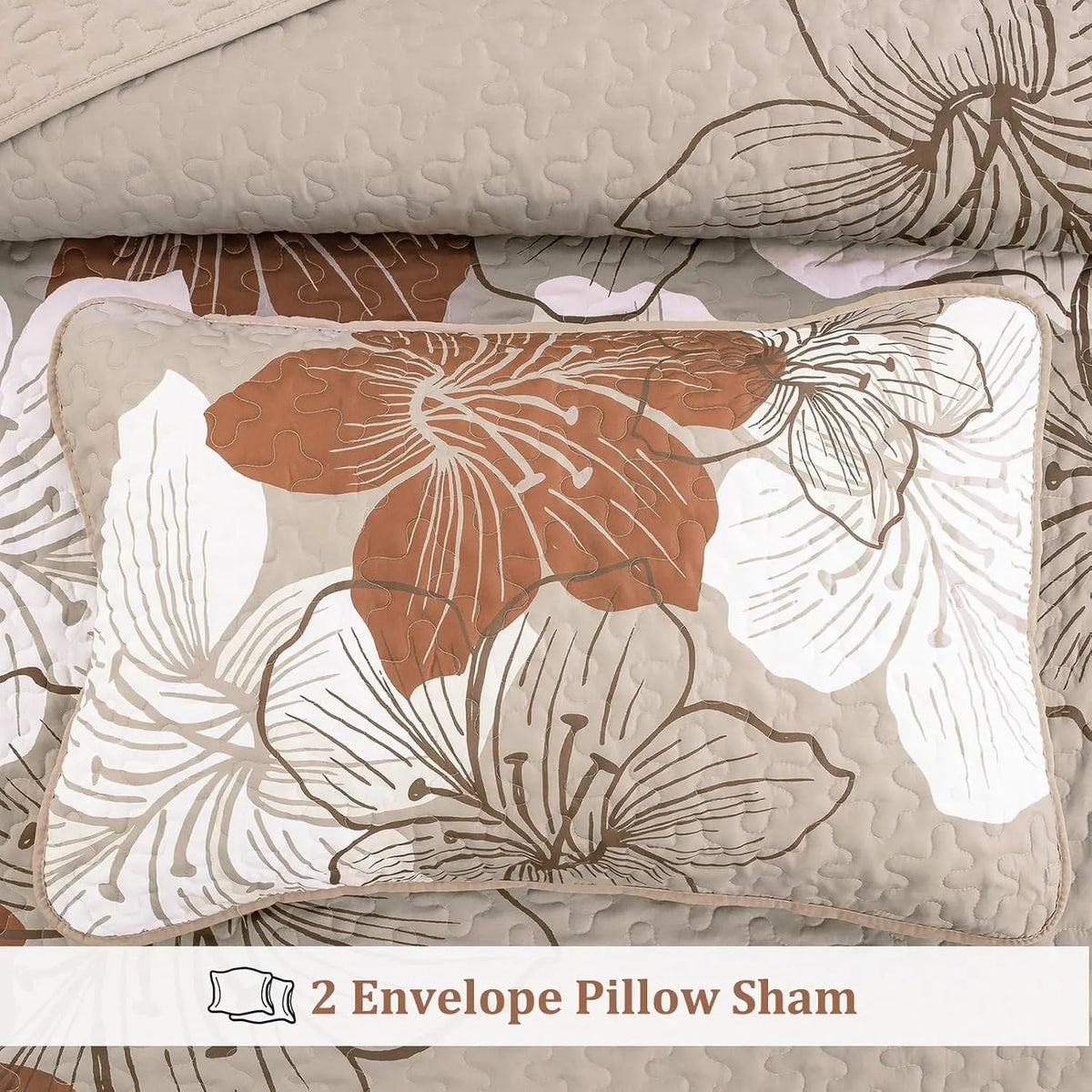 Taupe Floral Mosaic Bedspread Coverlet 3 Piece Set - Image 6