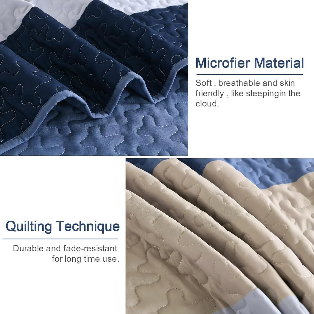 Blue Stripe Patchwork Majesty Bedspread Coverlet 3 Piece Set - Image 5