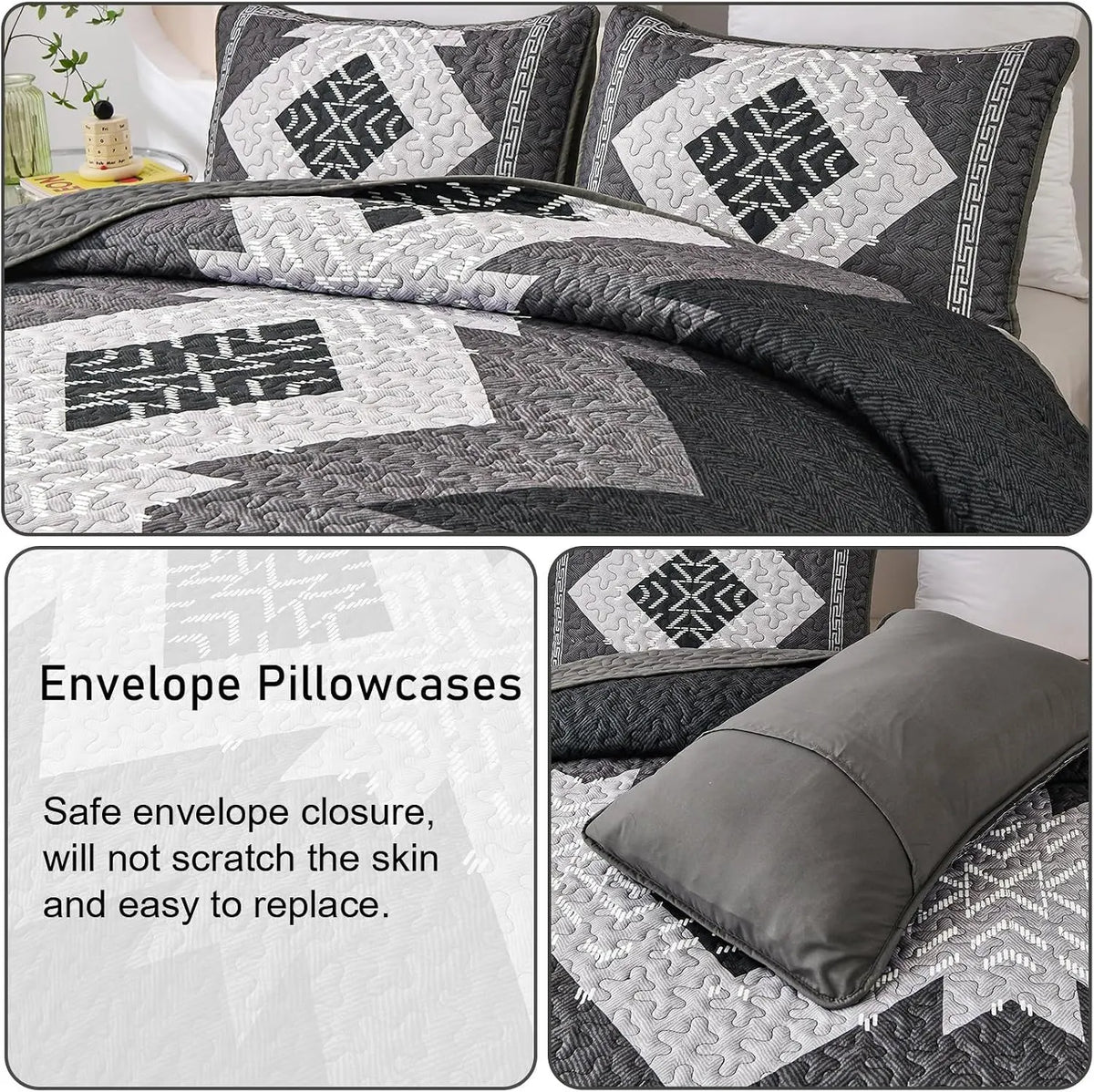 Black Aztec Boho Dream Bedspread Coverlet 3 Piece Set - Image 6