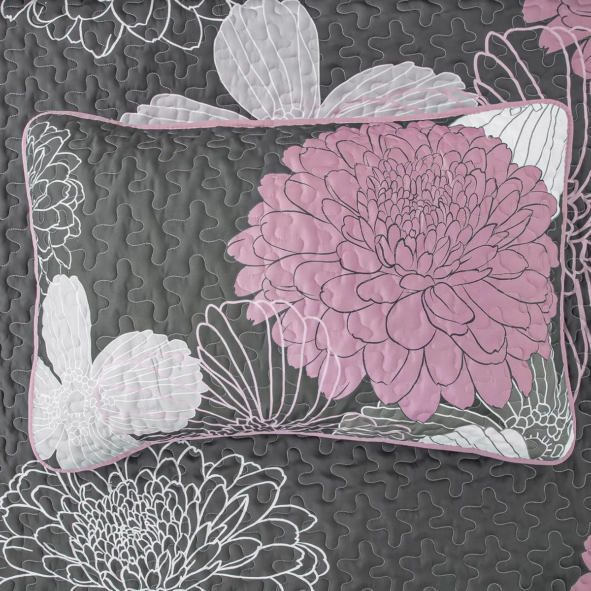 Grey Floral Elysian Bedspread Coverlet 3 Piece Set - Image 7
