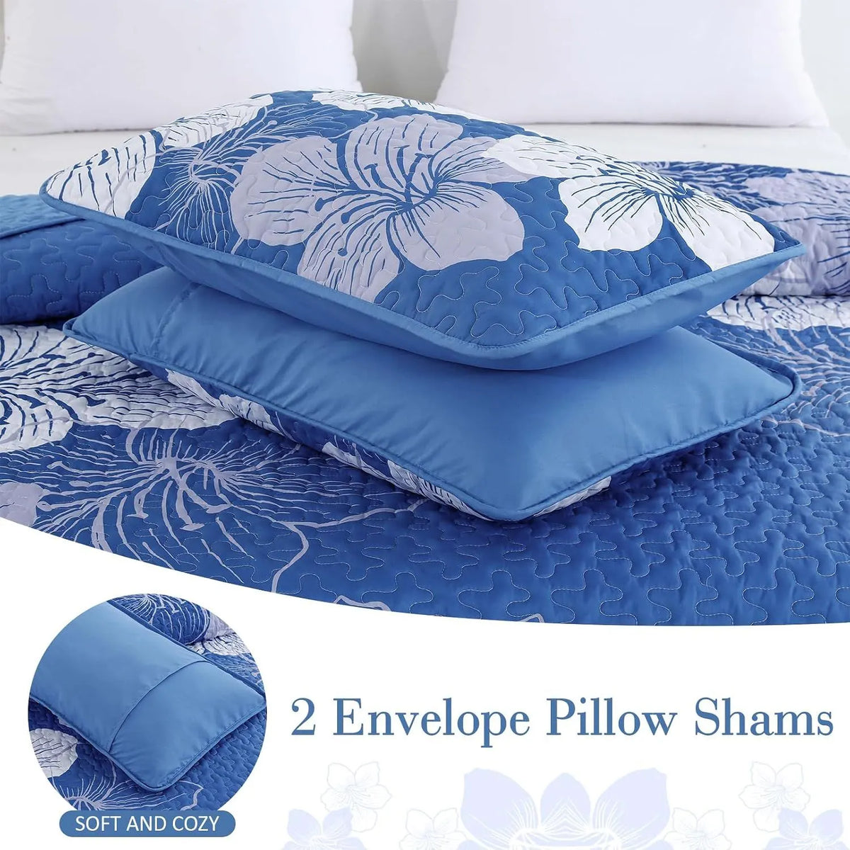 Blue Floral Boho Charm Bedspread Coverlet 3 Piece Set - Image 6