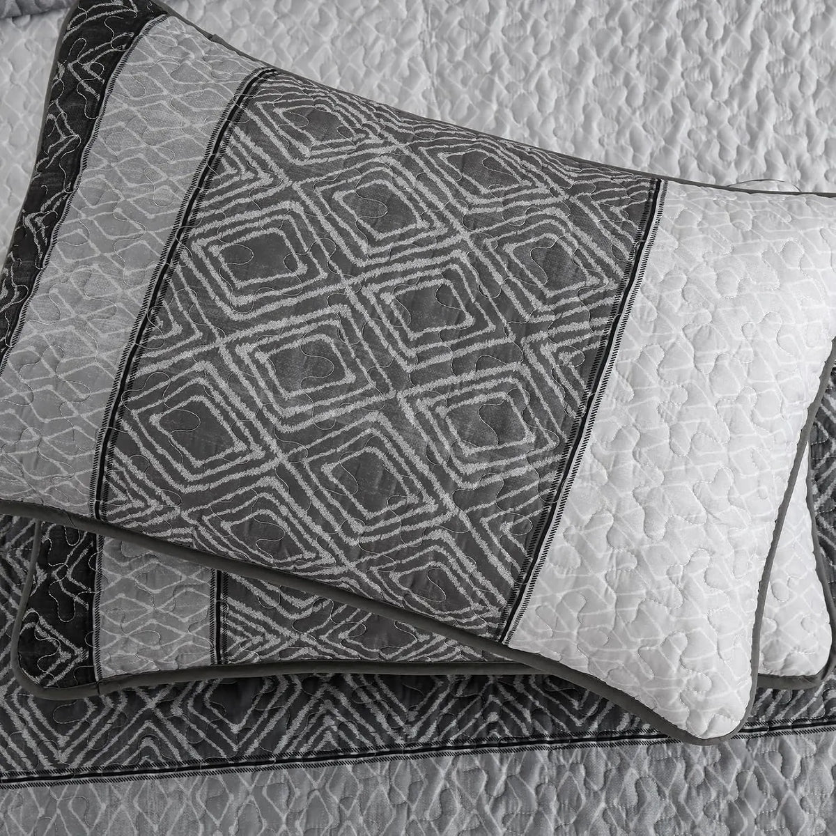 Grey Stripe Plaid Dream Bedspread Coverlet 3 Piece Set - Image 6