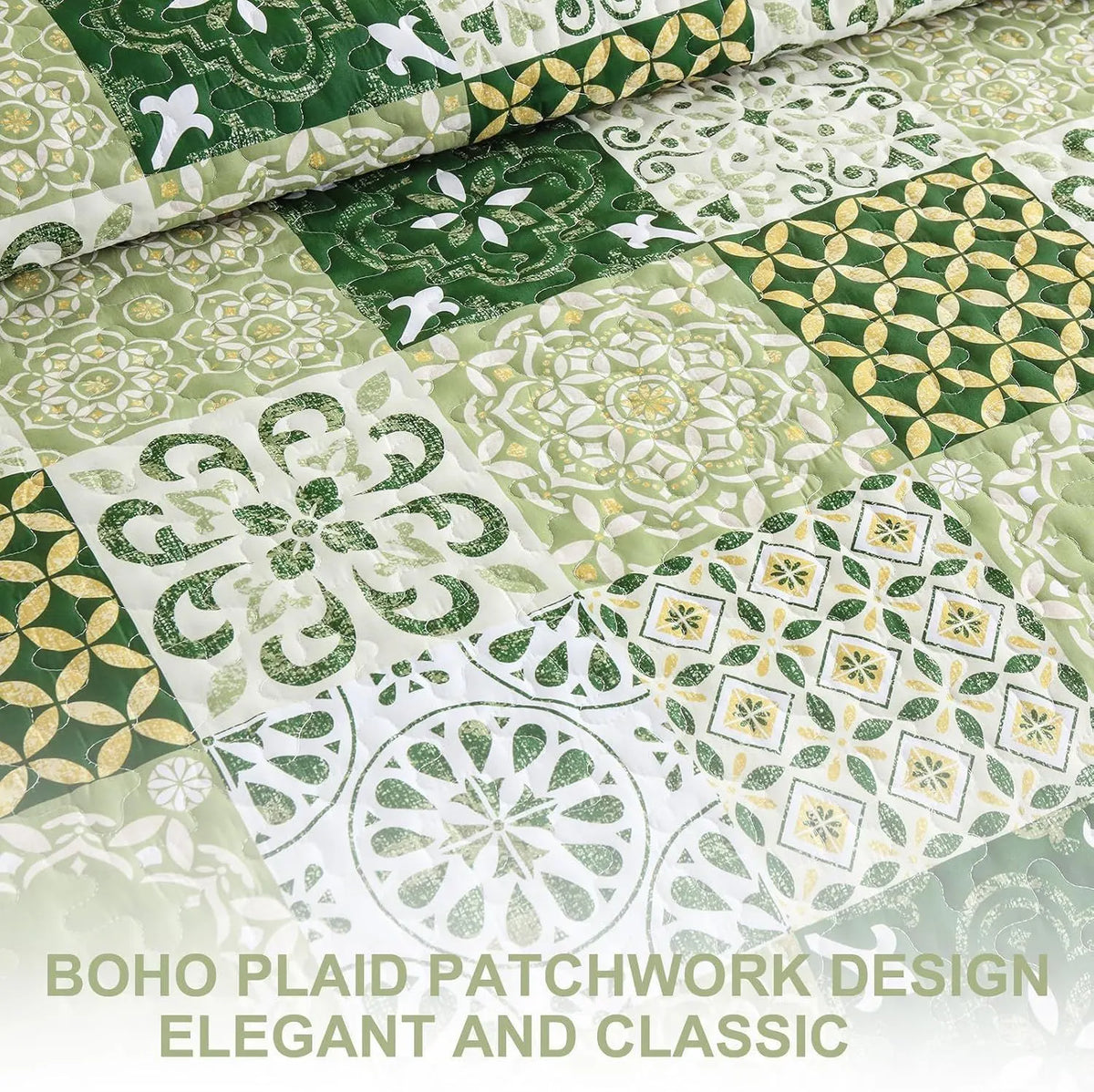 Sage Green Plaid Patchwork Garden Bedspread Coverlet 3 Piece Set - Image 6