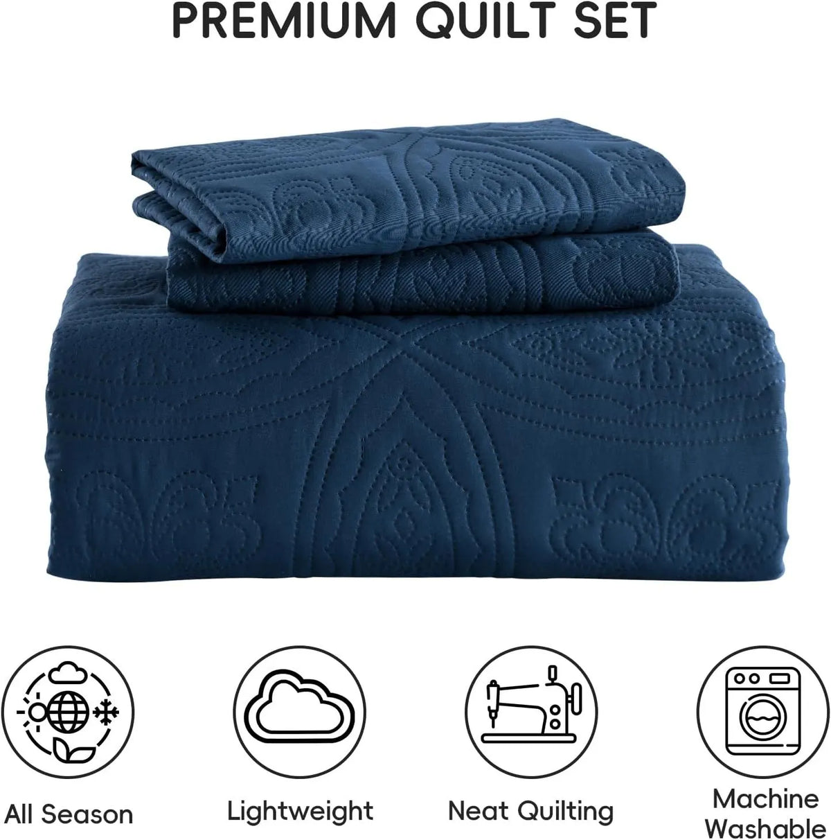 Navy Blue Embossed Haven Bedspread Coverlet 3 Piece Set - Image 7