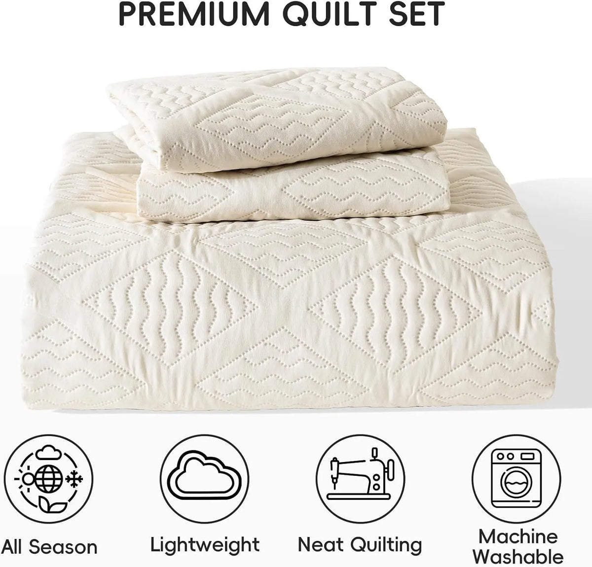 Beige Quilted Royale Bedspread Coverlet 3 Piece Set - Image 7