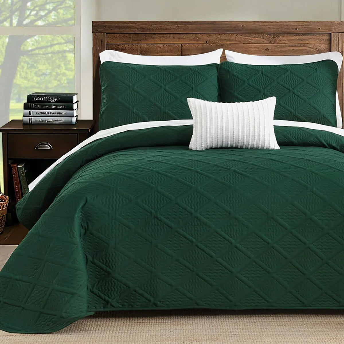 Green Wave Bloom Bedspread Coverlet 3 Piece Set - Image 9