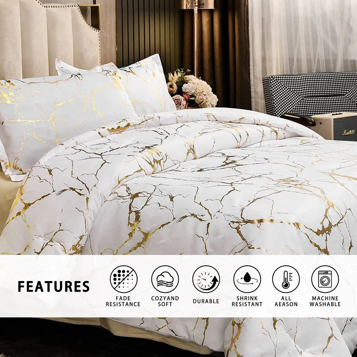 White Golden Nordic Atelier Quilt / Doona / Duvet Cover set - Image 9