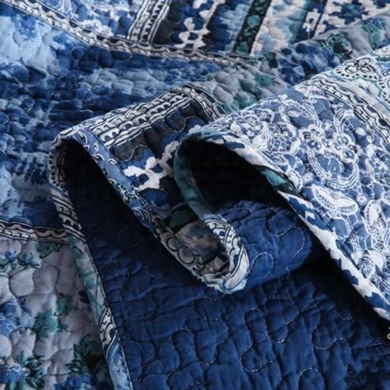 Boho Blue Quilted Coverlet & Pillow Set: Vibrant, Cozy Elegance - king - Image 7