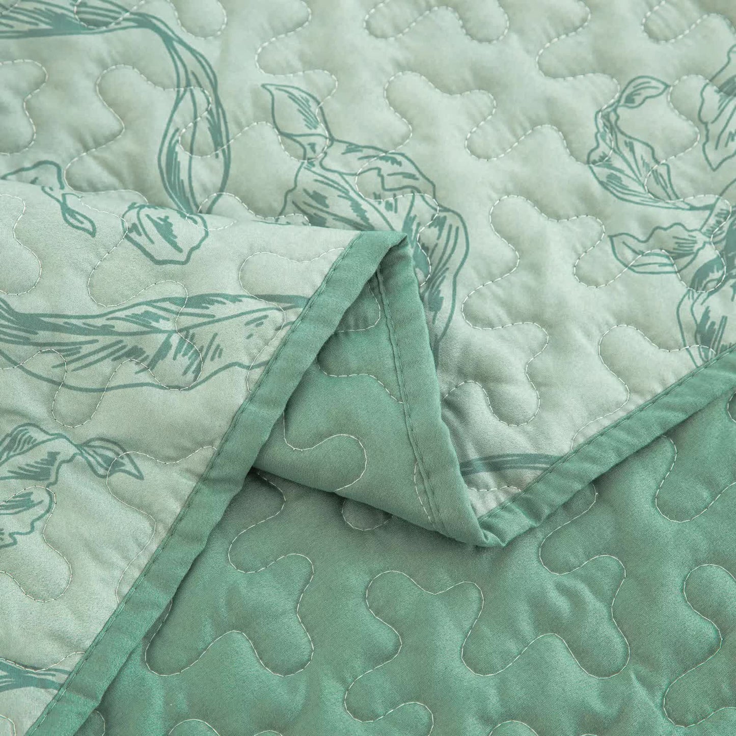 Meadow Butterfly Green Quilted Bedspread Set with Floral Details and Pillowcases - Image 9