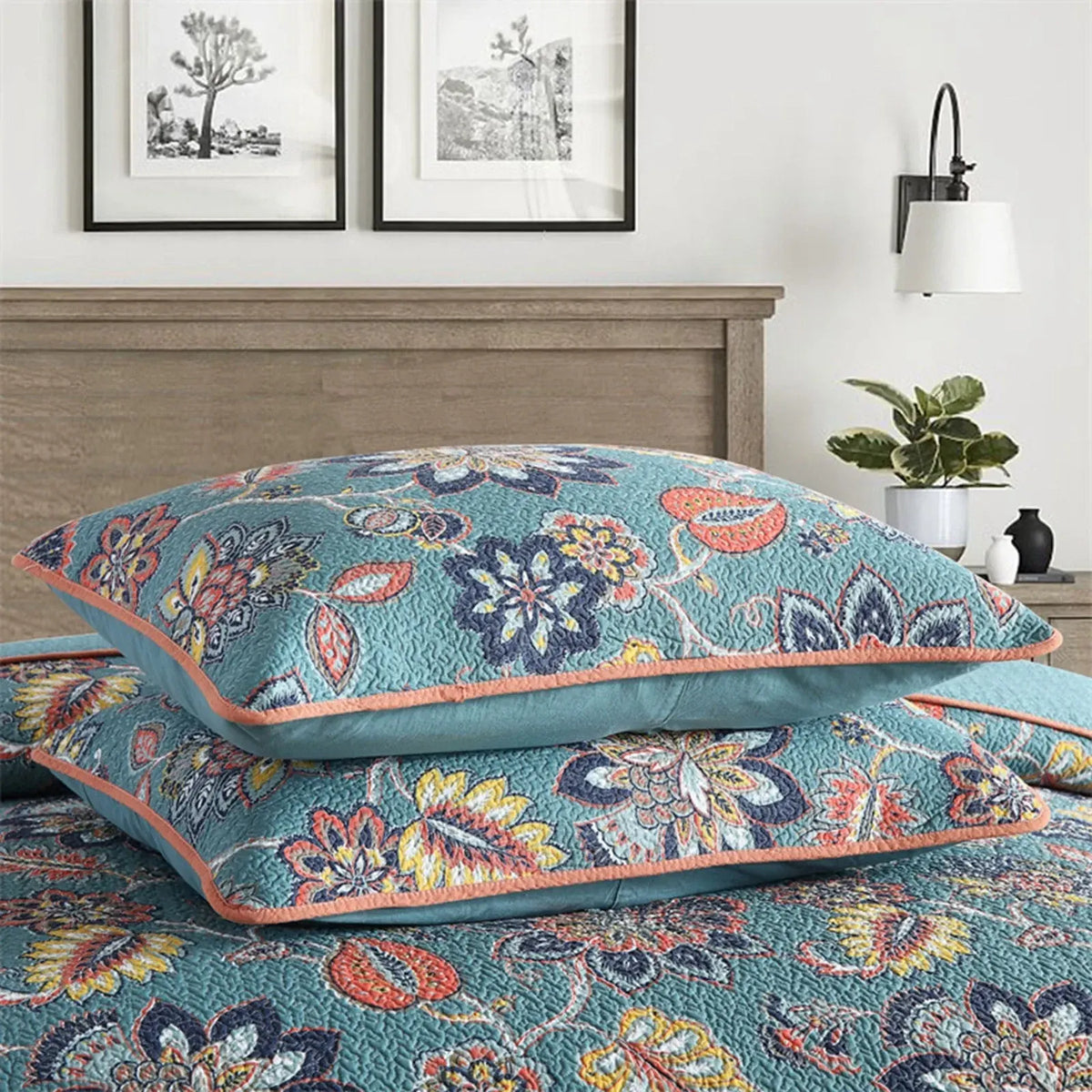 100% Cotton Teal Floralia Garden Coverlet Bedspread Set - Image 9