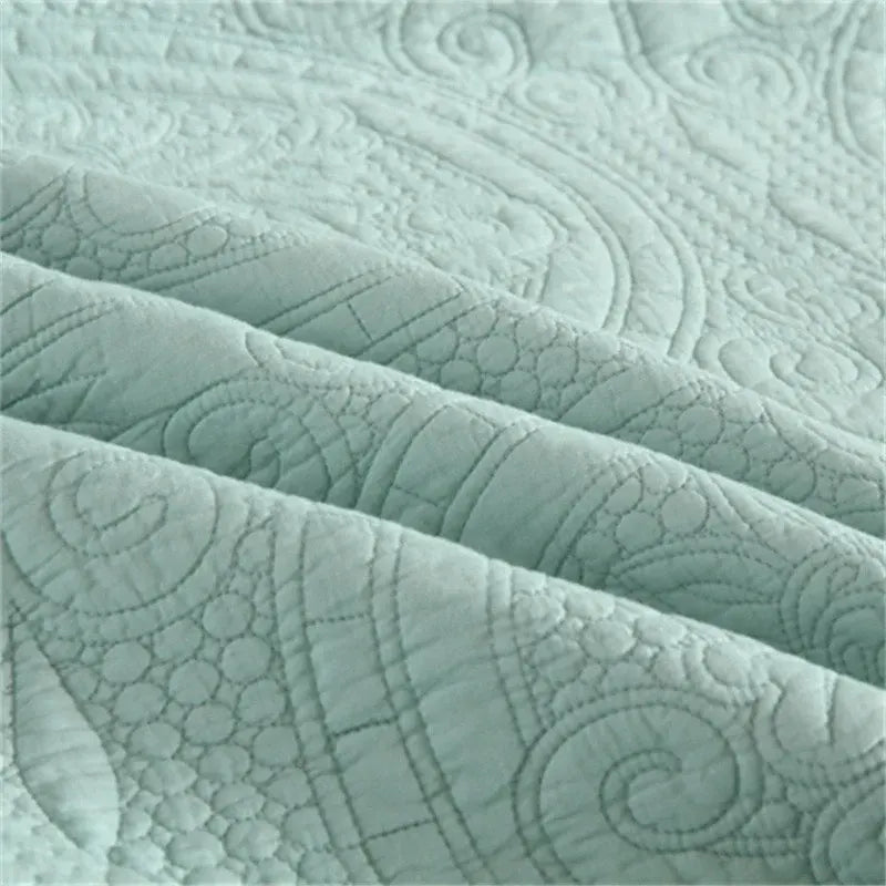 100% Cotton Embossed Aqua Medallion Serenity Coverlet Bedspread Set - Image 4
