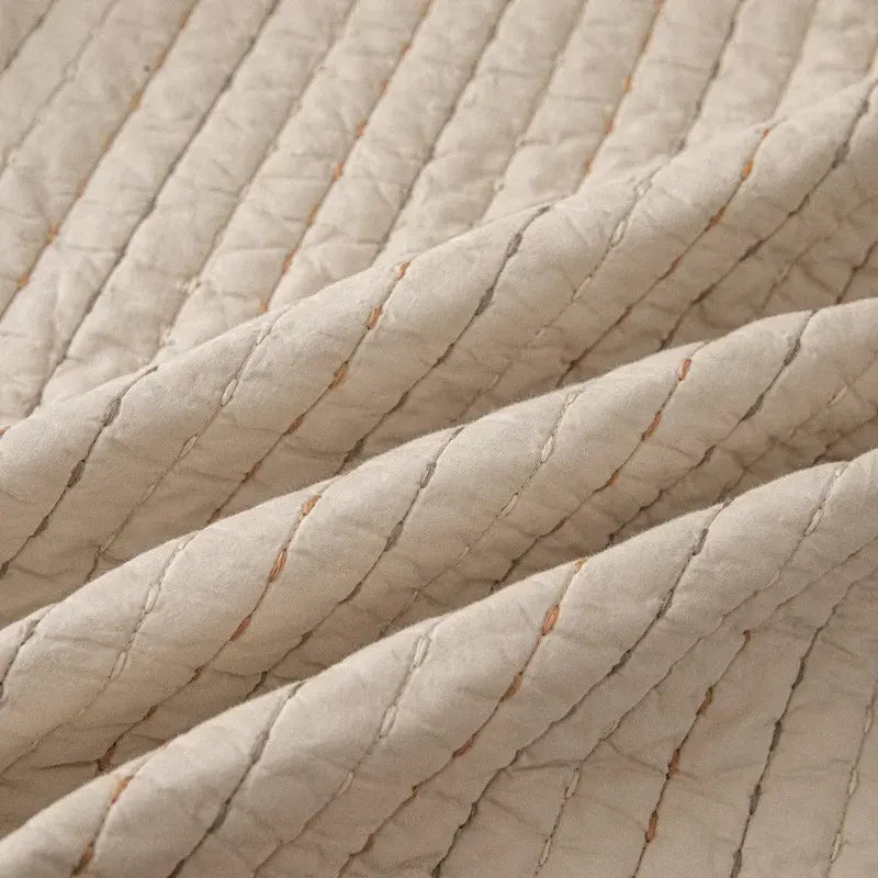 100% Cotton Embossed Taupe Linear Luxe Coverlet Bedspread Set - Image 4