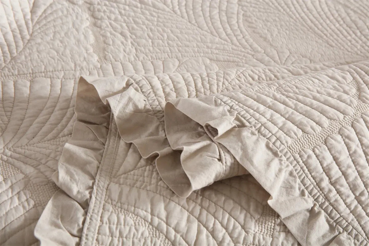 100% Cotton Embossed Ivory Haven Coverlet Bedspread Set - Image 7