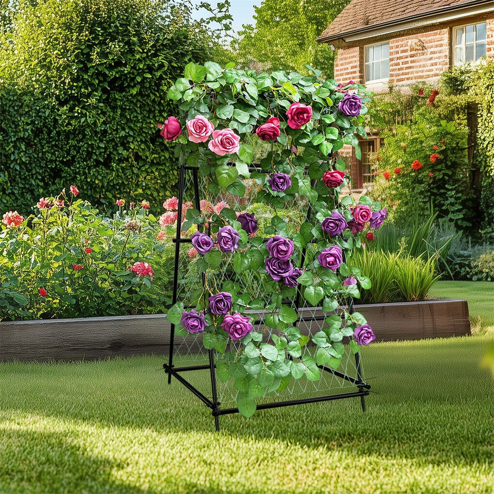 FIN Metal Garden Trellis Arch Climbing Plants Grow Support Frame with Ground Spikes - Image 9