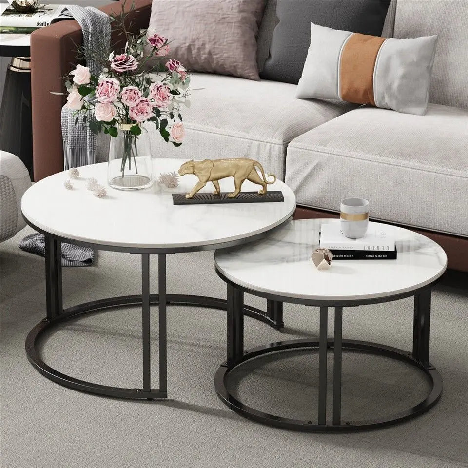 Stylish Round Nesting Coffee Tables with Metal Frame - Image 2
