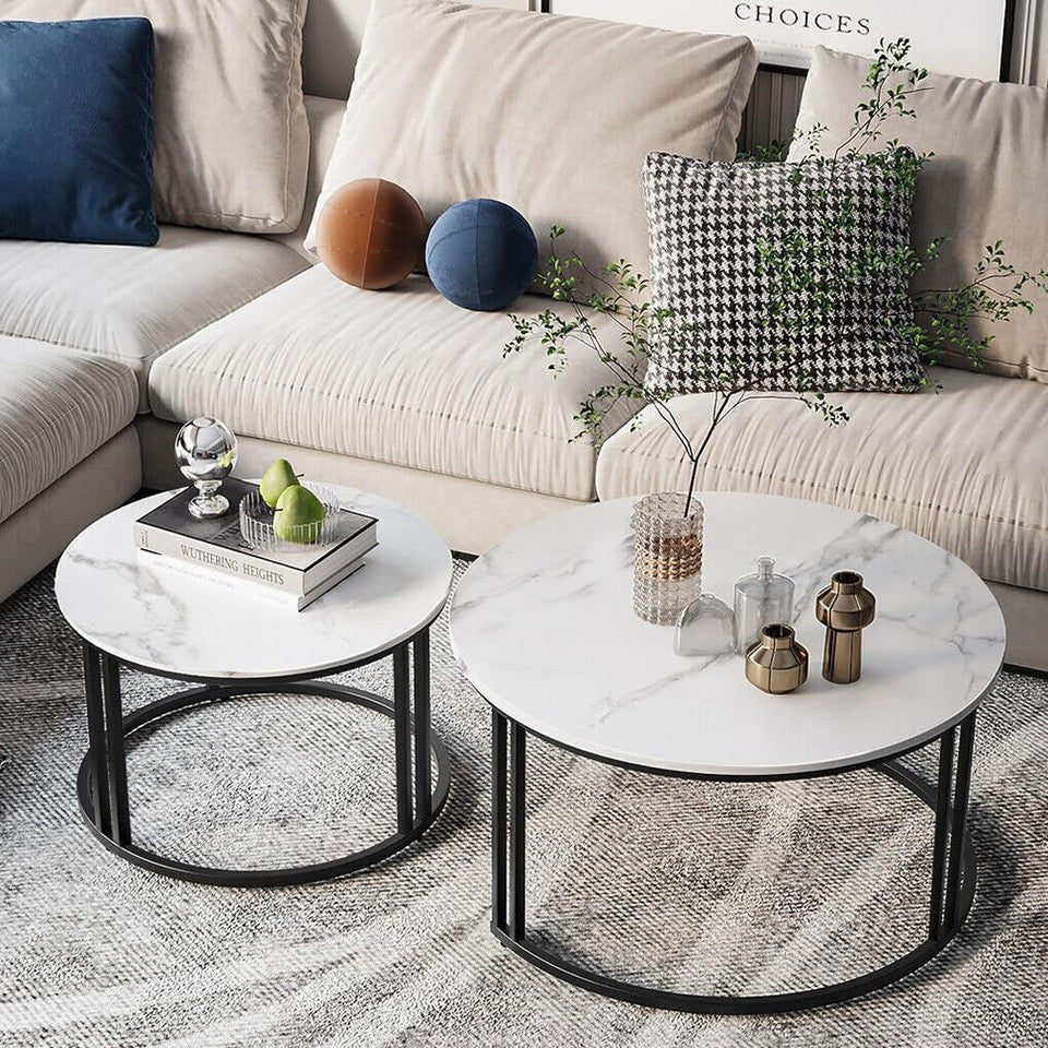 Stylish Round Nesting Coffee Tables with Metal Frame - Image 7