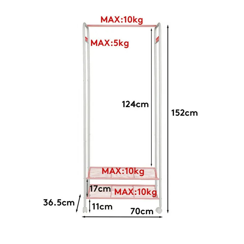 2Tier Rolling Free-Standing Clothing Garment Rack Closet Organizer Open Wardrobe - Image 9