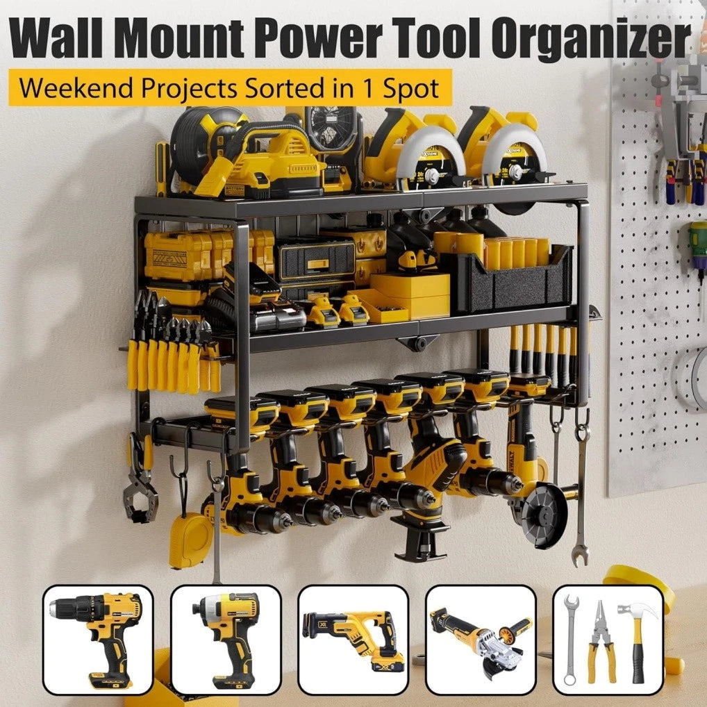 P&P Heavy Duty Power Tool Organizer with 7 Drill Holders Wall Mounted Garage Storage Rack for Tools & Utility - Image 5