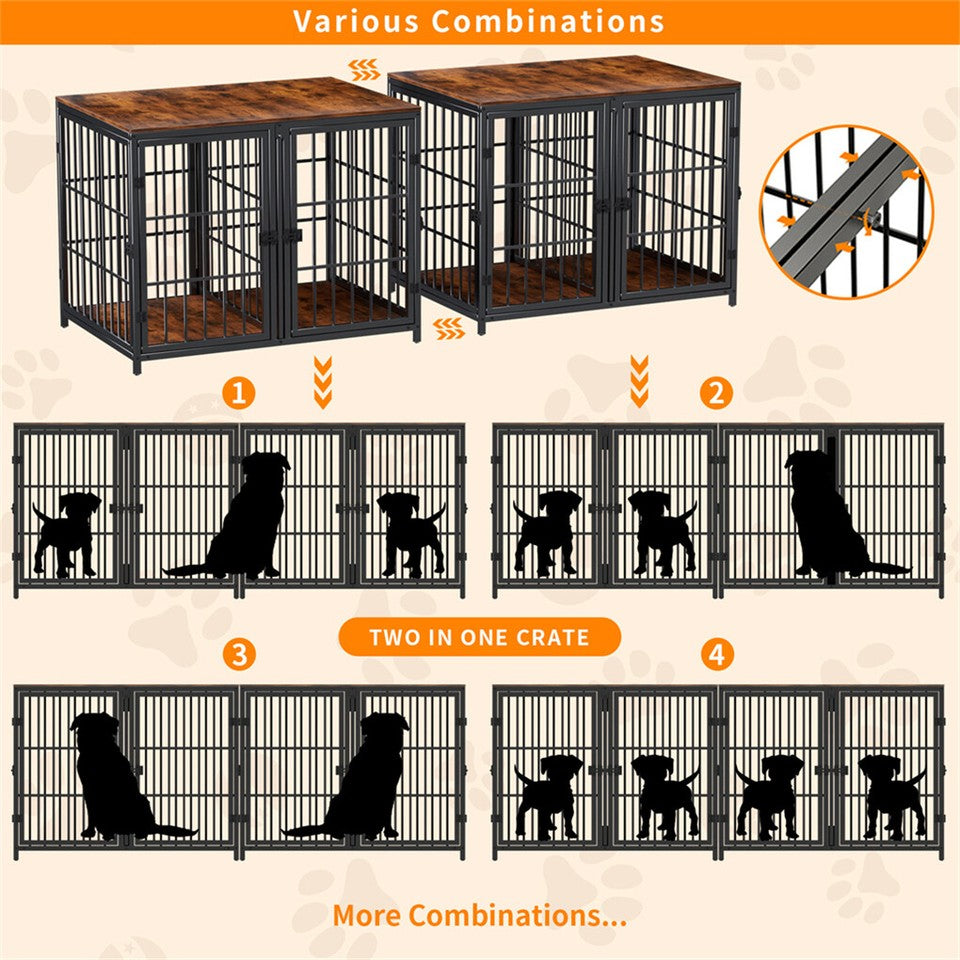 Fin 4 Doors Ultra Thicken Dog Crate Cage End Table Divided Dog Puppy Kennel For 2 Dog - Image 9