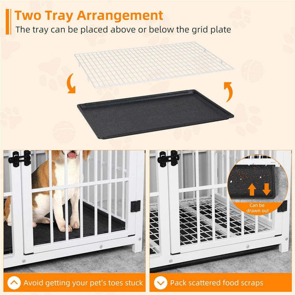 P&P White Walnut XL Dog Crate with Furniture Style Top, 3 Doors and Easy Clean Tray Included - Image 5