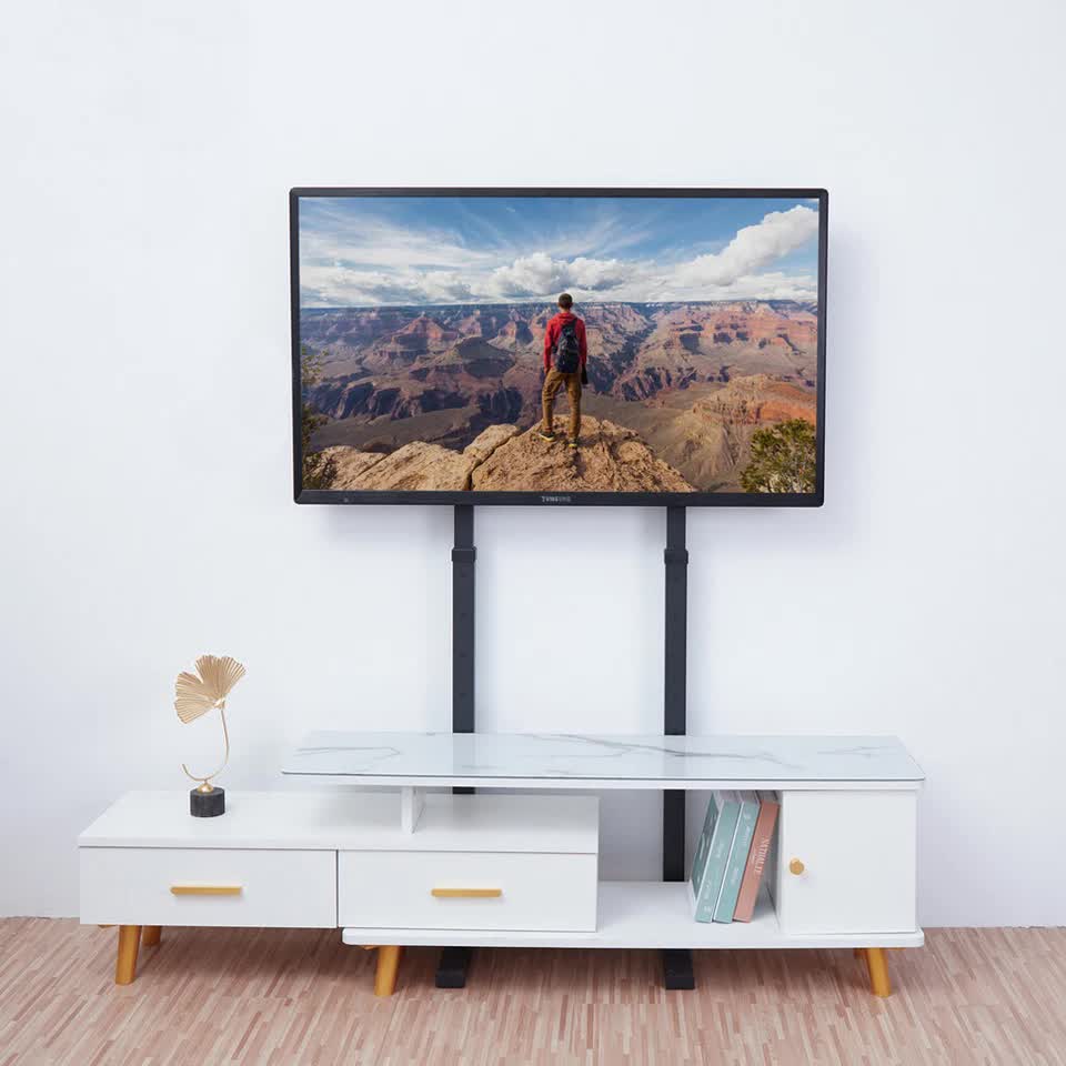 Double Pole Adjustable Tv Cart Floor Stand Mount For 32 to 65Inch - Image 5