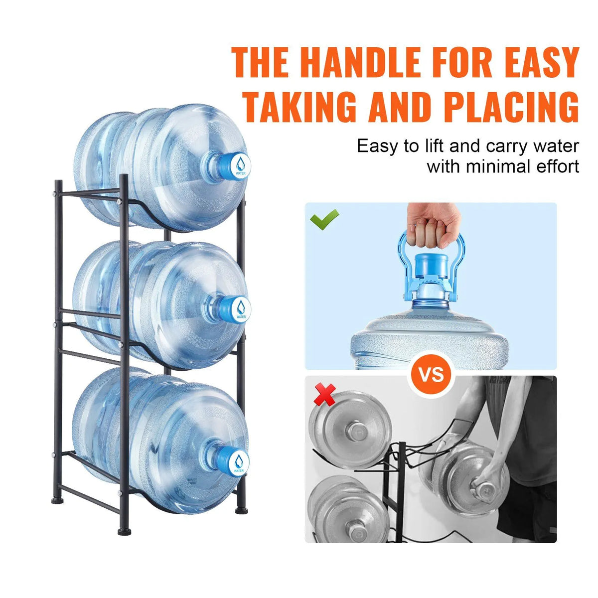 3 Tier 5 Gallon Water Bottle Holder Heavy Duty Single Row Water Jug Rack for 3 Bottles Kitchen Office Living Room Black - Image 5