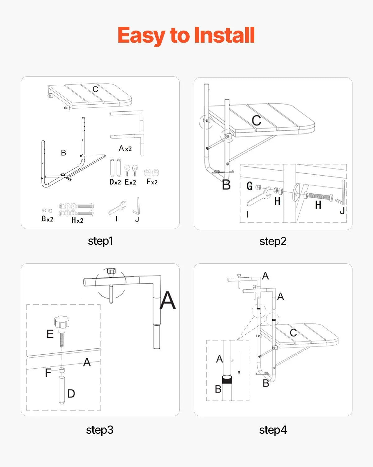 595 x 400 mm Foldable Balcony Railing Table, 4-Level Height Adjustable Outdoor Bar Table, Fits Rails 1" to 8.27", Serving Table for Patio, Deck & Balcony - Image 5