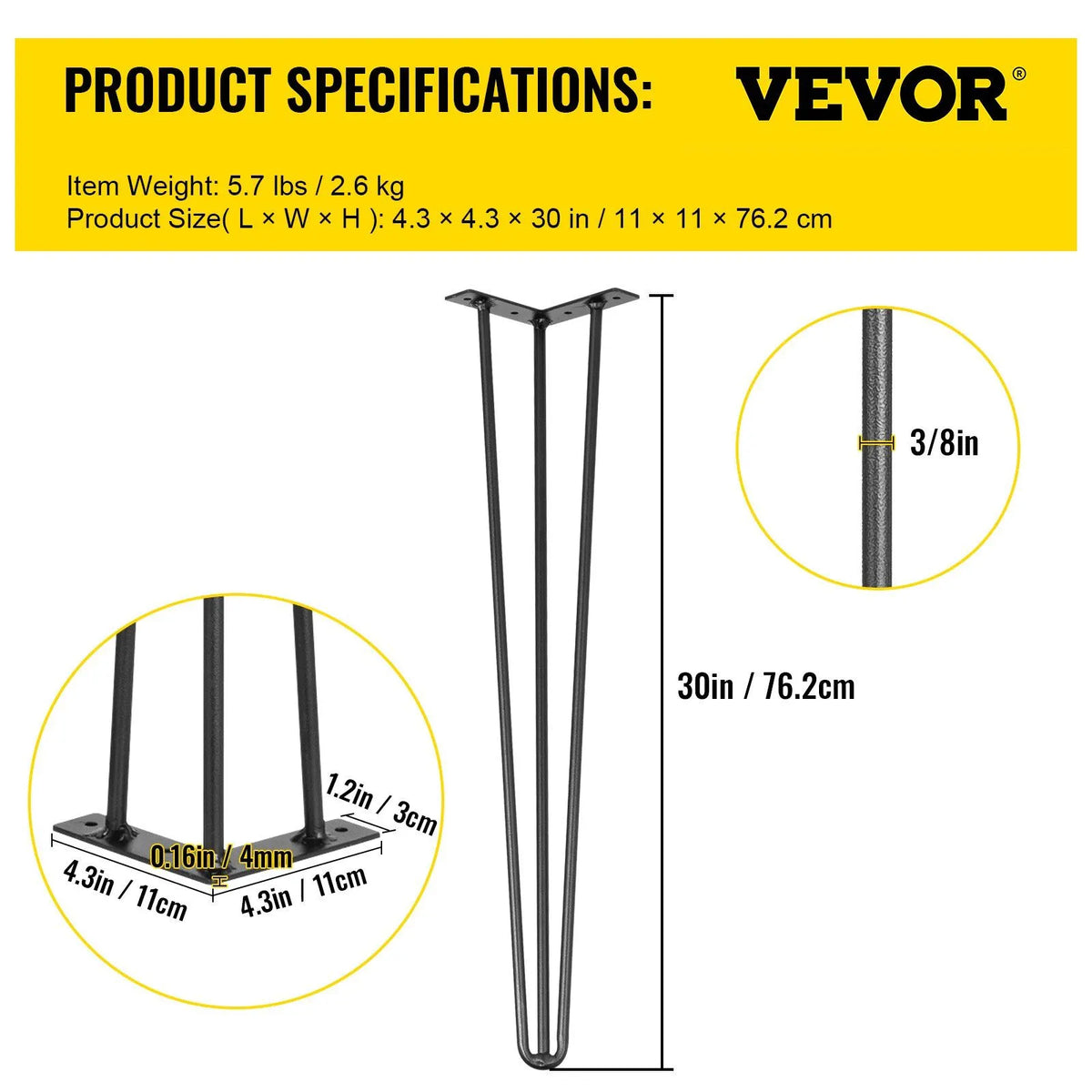 Hairpin Table Legs Heavy Duty Steel 3 Rod Furniture Legs for DIY Tables Desks Benches and Home Projects - Image 5