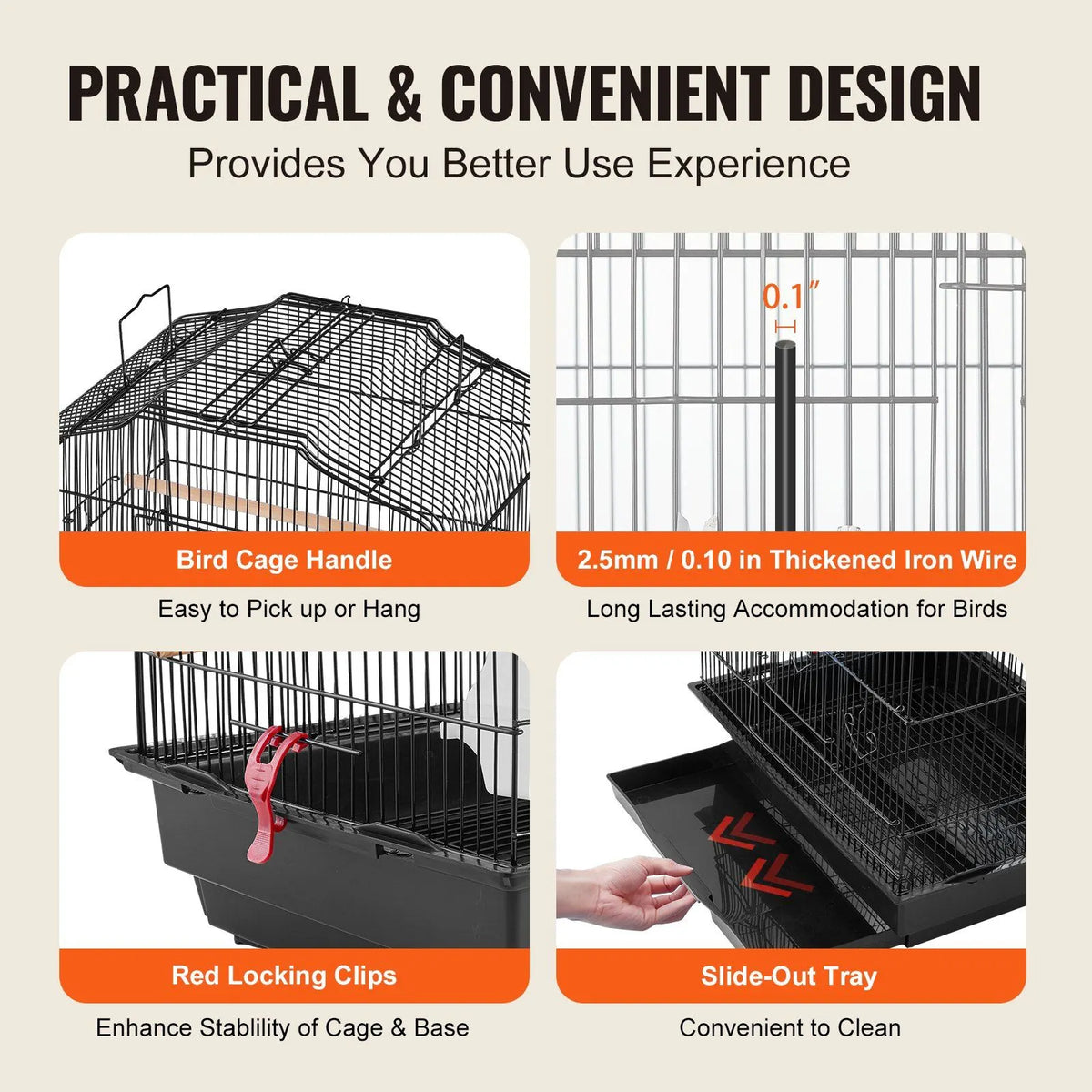 104cm Open Top Large Bird Cage with Stand Hanging Parrot Bird Cage for Parakeets Cockatiels Budgies Lovebirds Finches Canaries Quaker Conures with Swing Perch - Image 5