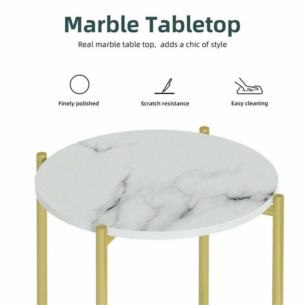 e Store - Marble Sofa Side End Table/Coffee Table with Shelf & Gold Iron Legs - Image 9