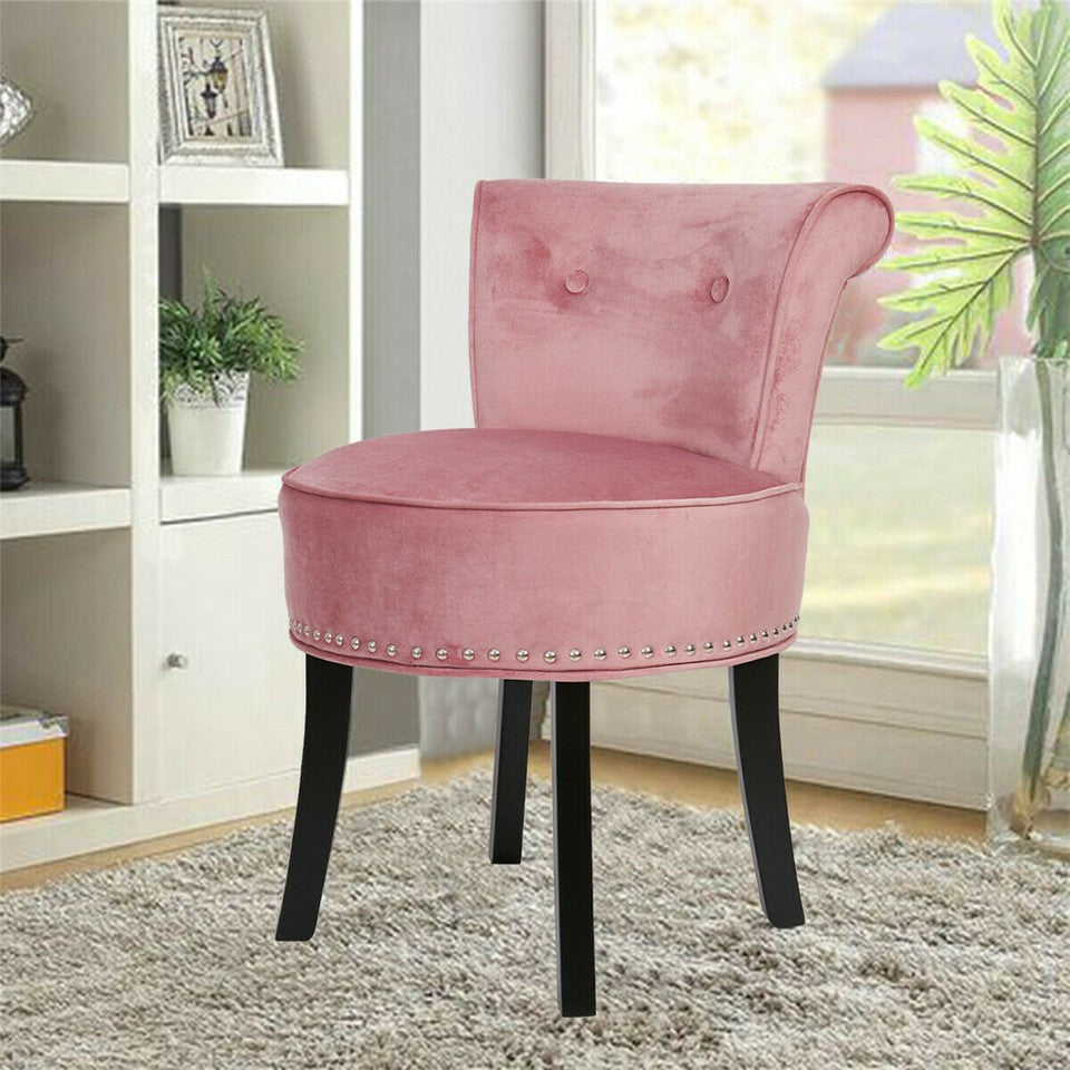 Pink Round Vanity Stool with Padded Seat and Backrest - Image 6