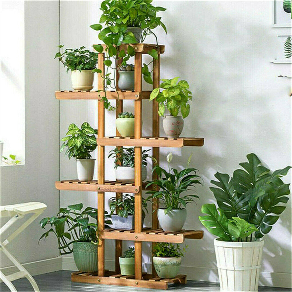 Fin Xxl Carbonized Wood Plant Stand 11 Pots Bonsai Display Shelf Flower Rack Corner - Image 6