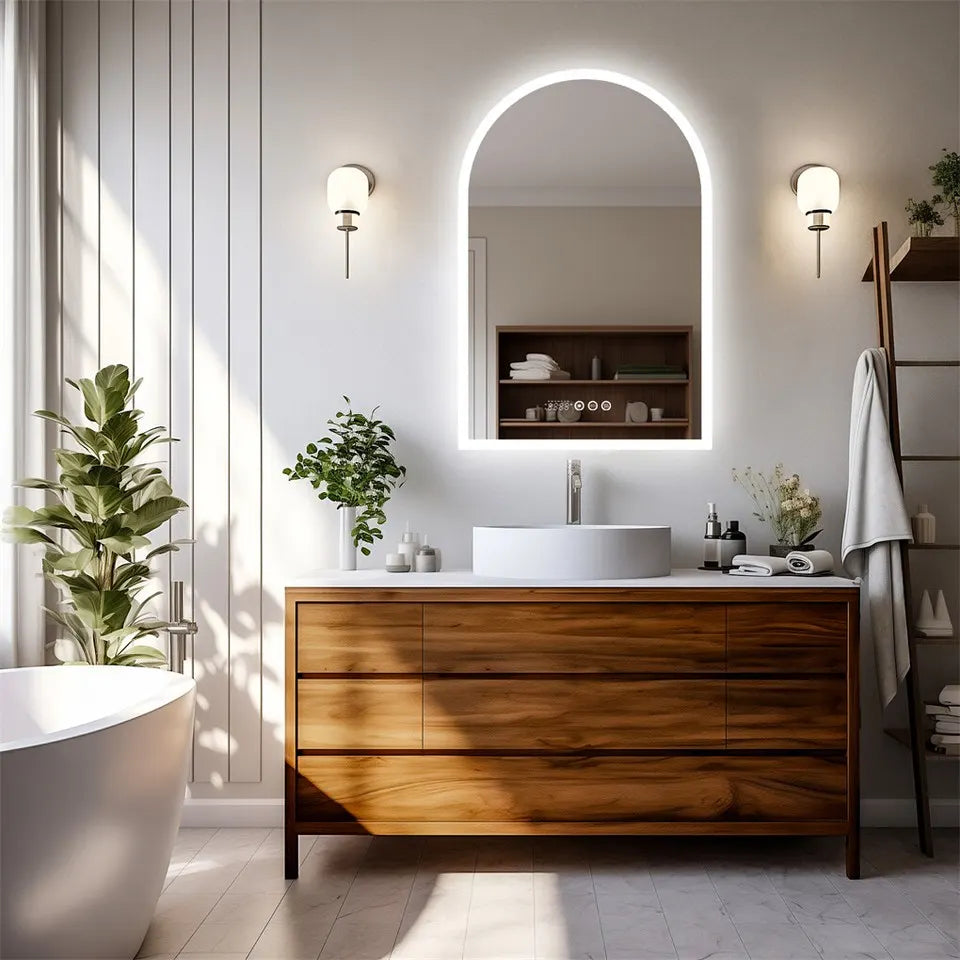 Arch Dimmable Led Bathroom Vanity Mirror w Antifog Temperature Date Time Display - Image 9