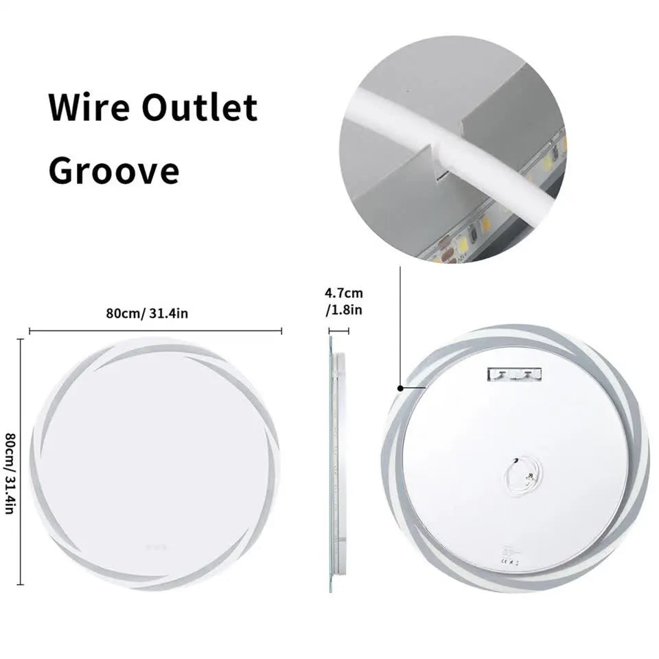 Round LED Anti-Fog Backlit Bathroom Mirror(80x80cm) - Image 9