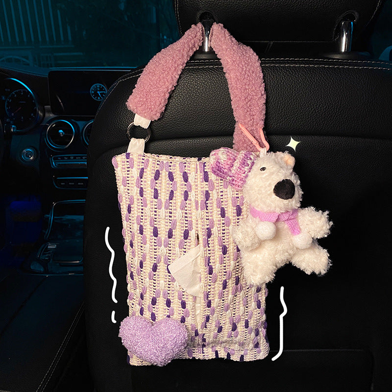 Cute Purple Bear Car Tissue Holder - Woven Design - Image 2