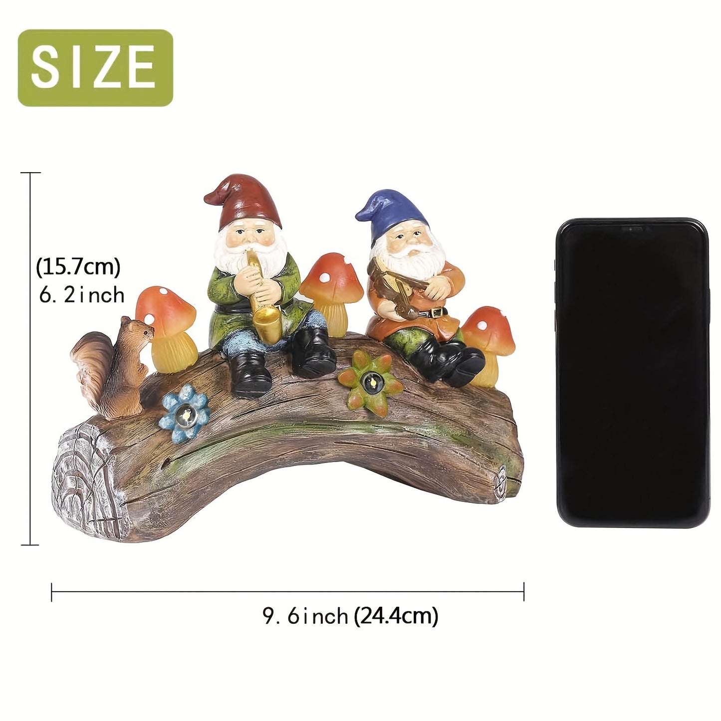 Solar-Powered Garden Gnome Statue - LED Lighted Outdoor Resin Decoration - Image 4
