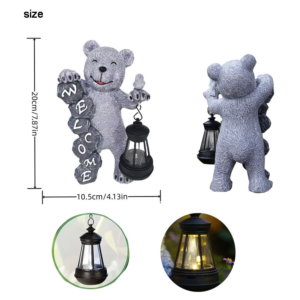 Solar-Powered Welcome Bear Statue with LED Lantern - Outdoor Garden & Patio Decor - Image 4