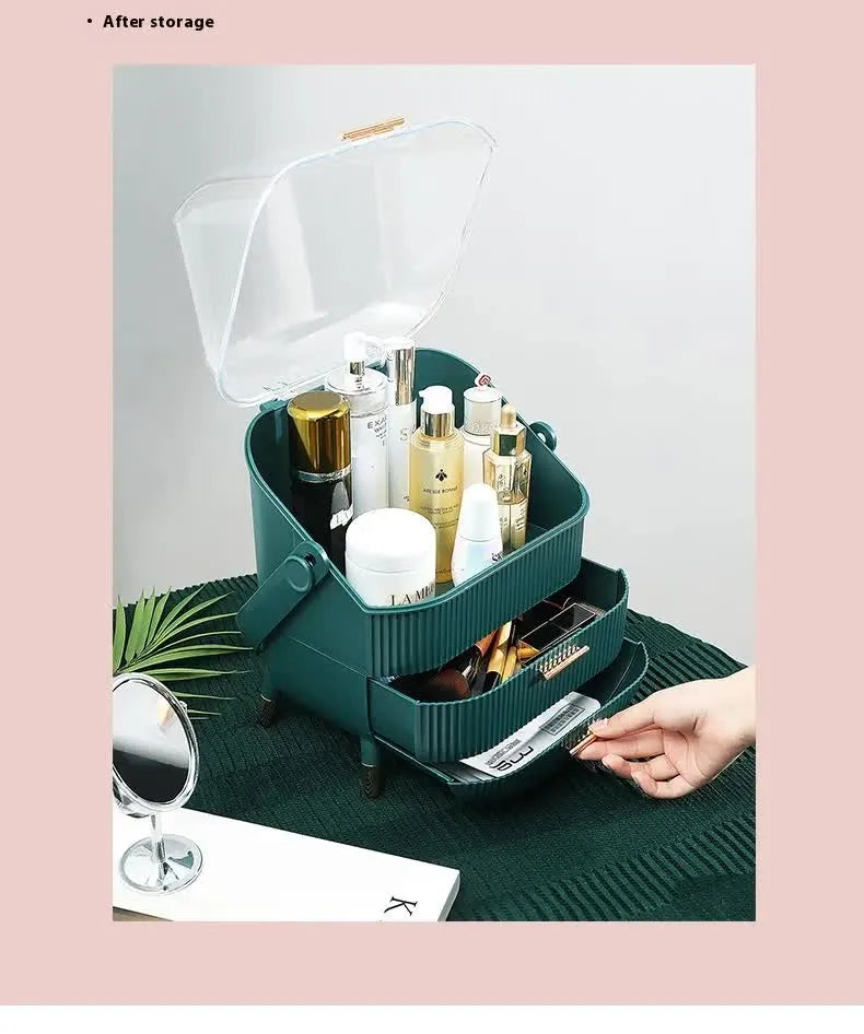 Dark Green Multifunctional Makeup Organizer with Large Capacity and Transparent Design(Makeup is a prop for shooting and is not included) - Image 5