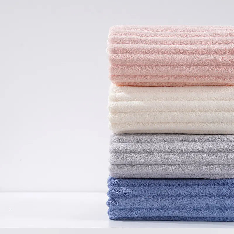 White Soft Candy Stripe Coral Fleece Bath Towel and Washcloth Set, Ultra Absorbent, Skin-Friendly - Image 4