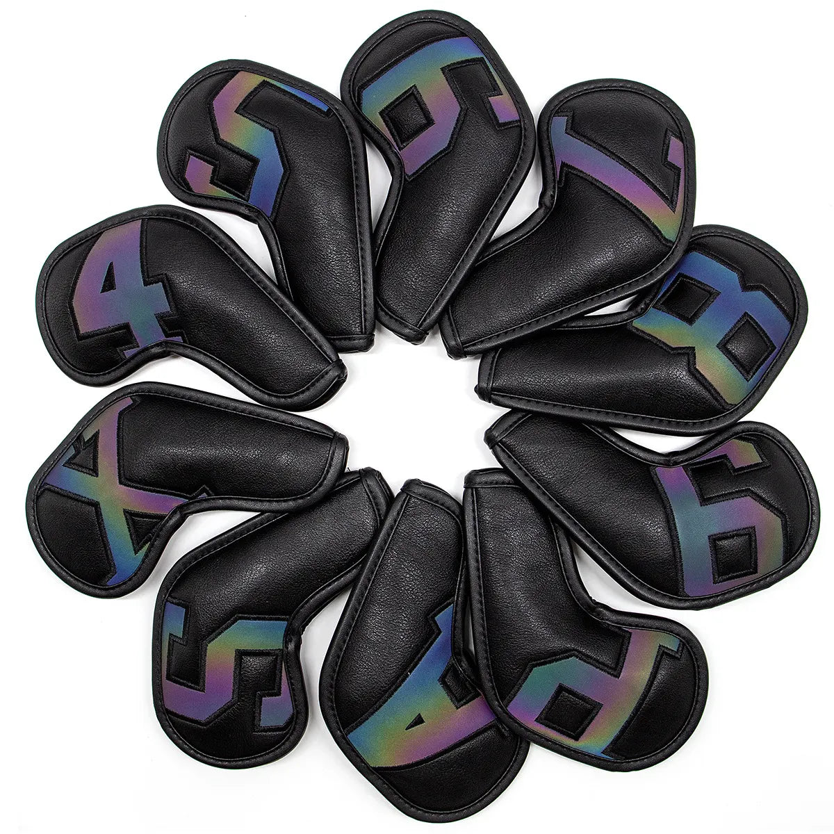 Black covers with Laser numbers, Premium PU Leather Golf Iron Headcover Set (10pcs) | Numbered 4-9, P, S, A, X | Protective Club Covers for Irons