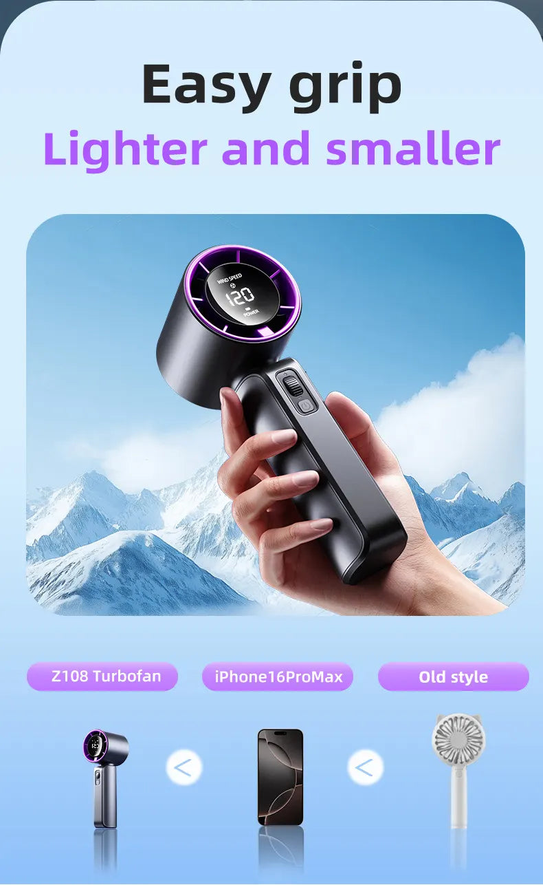 Purple Portable Handheld Fan with 120-Speed Display - USB Rechargeable Mini Cooling Fan for Outdoor Use - Image 5