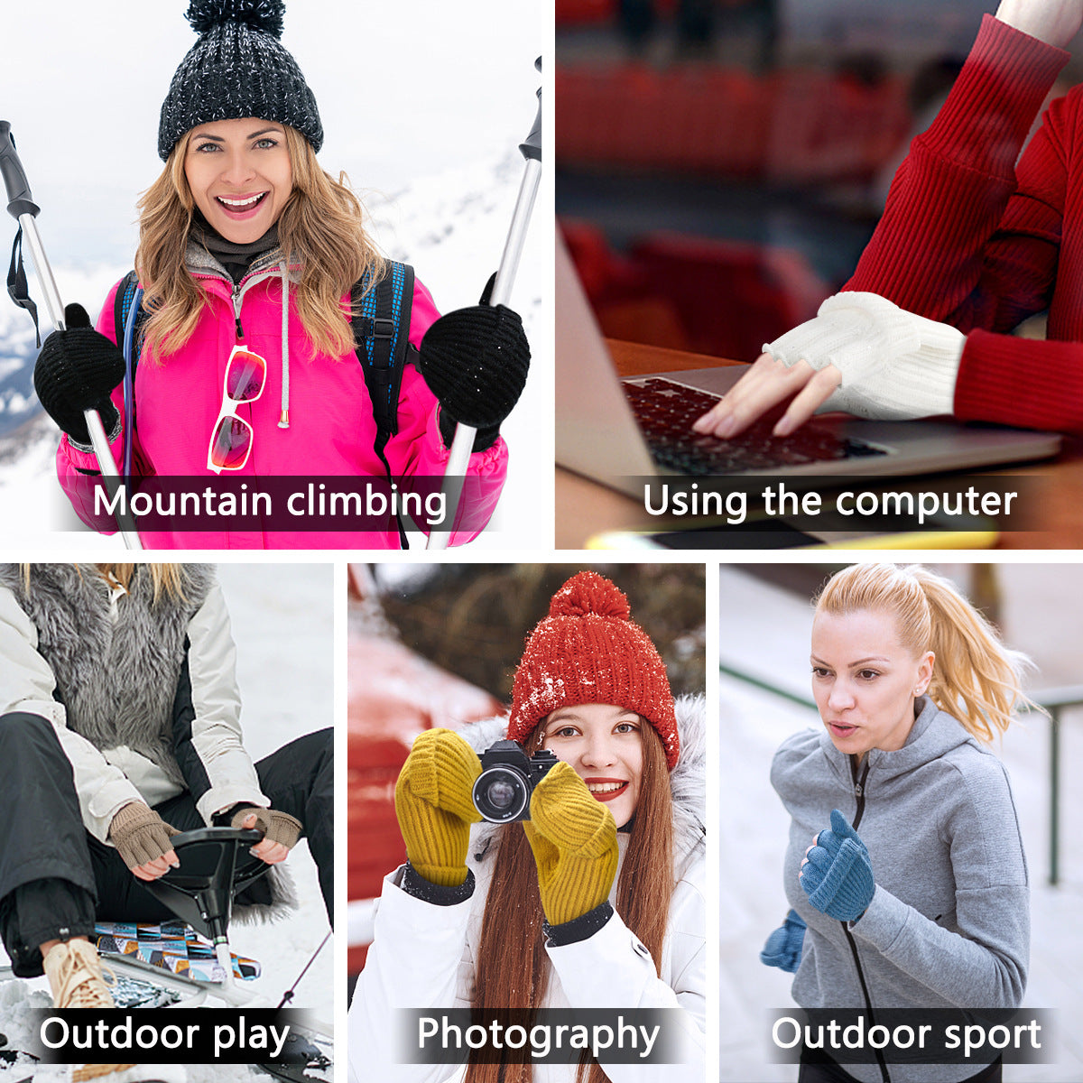 Black Winter Convertible Mittens - Warm Knitted 2-in-1 Fingerless Gloves with Flip Top Cover for Cold Weather - Image 8